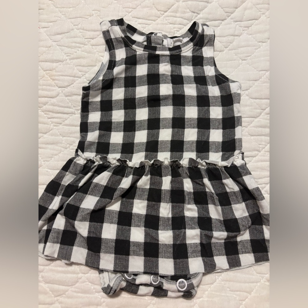 Angel Dear Baby Girl Black & White Buffalo Plaid Romper Bodysuit Dress